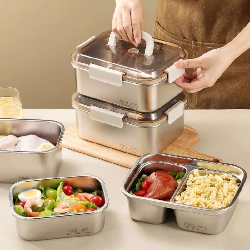 

LMM stainless steel crisper large-capacity fruit bento lunch box with grid and lid