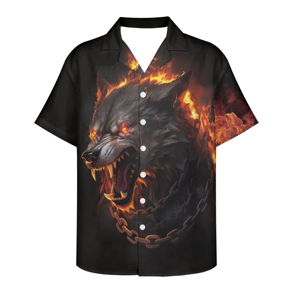 

Men's Fine Flame Evil Wolf Print Shirt Men's Sports Sweat Absorption Shirt Men's Comfortable Casual Clothing Men's Fashion Top