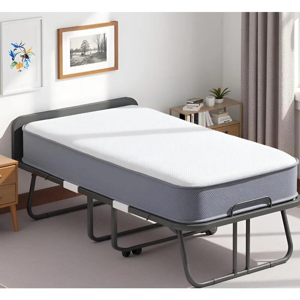 Складная кровать с матрасом, раскладная кровать для взрослых с изголовьем и пылезащитным мешком, 5-дюймовая портативная складная кровать для гостей