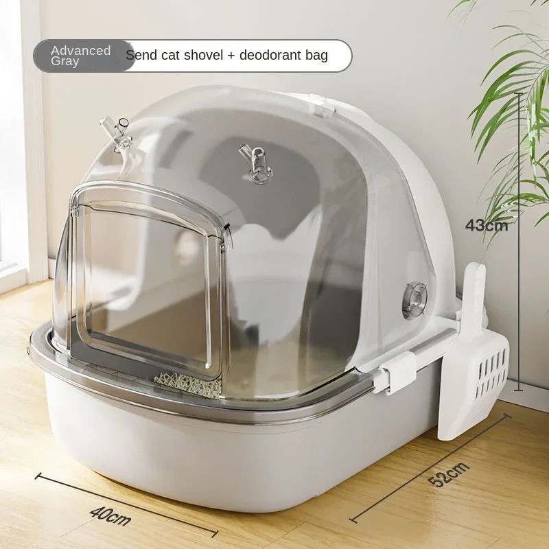 Extra Cat Large Litter Box Fully Enclosed Toilet for Cat Convenient Drawer Cats\' Sandbox Visible Cat Crate Transparent