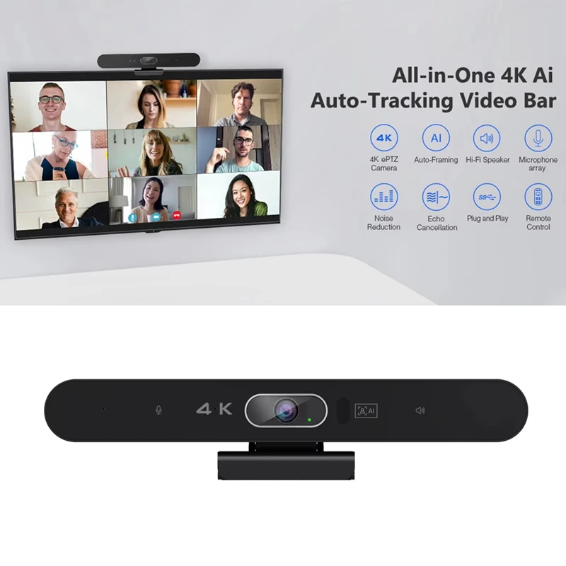 4K-camera USB-webcam Videoconferentiecamera met microfoon en luidspreker AI Face Tracking Autofocus 360 °   Stemopname