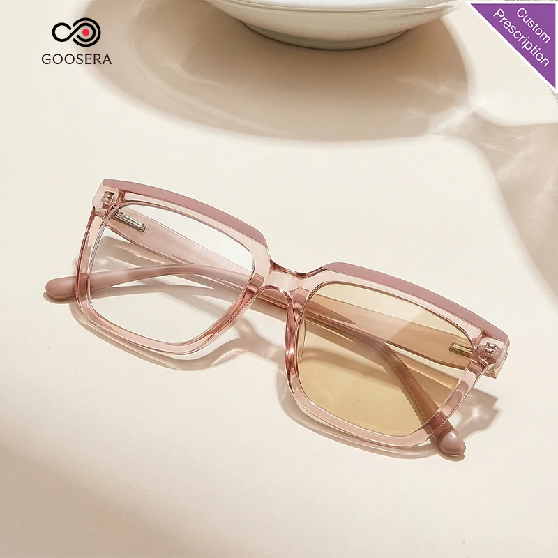 

New Women's Photochromic Reading Glasses Fashion Color Large Frame Anti-Blue Light Goggles Customizable Myopia Lens