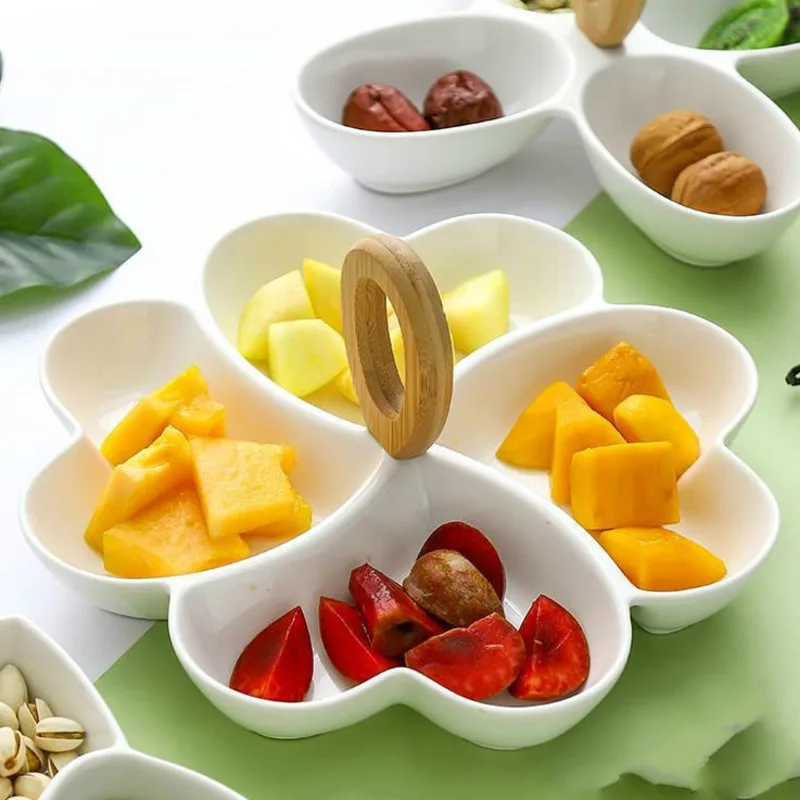 

Creative Ceramic Dried Fruit Plate Simple Living Room Household Portable Fruit Tray Dessert Plate Snack Plate Grid Candy