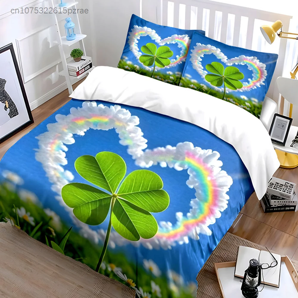 "Lucky Clover Nature Wall Art" Multiple Sizes kid's And adults' Bedroom Exquisite 3PC Bedding set, Gift
