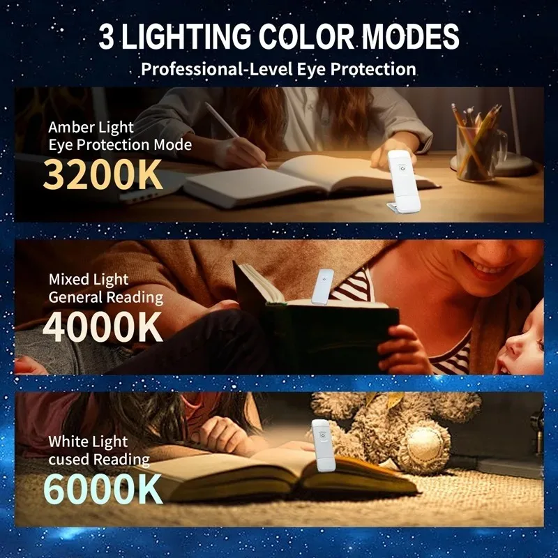 LED USB Rechargeable Book Light Reading Light Eye Protection Night Light Portable Clip Desk Light Bookmark Read Light Night Lamp