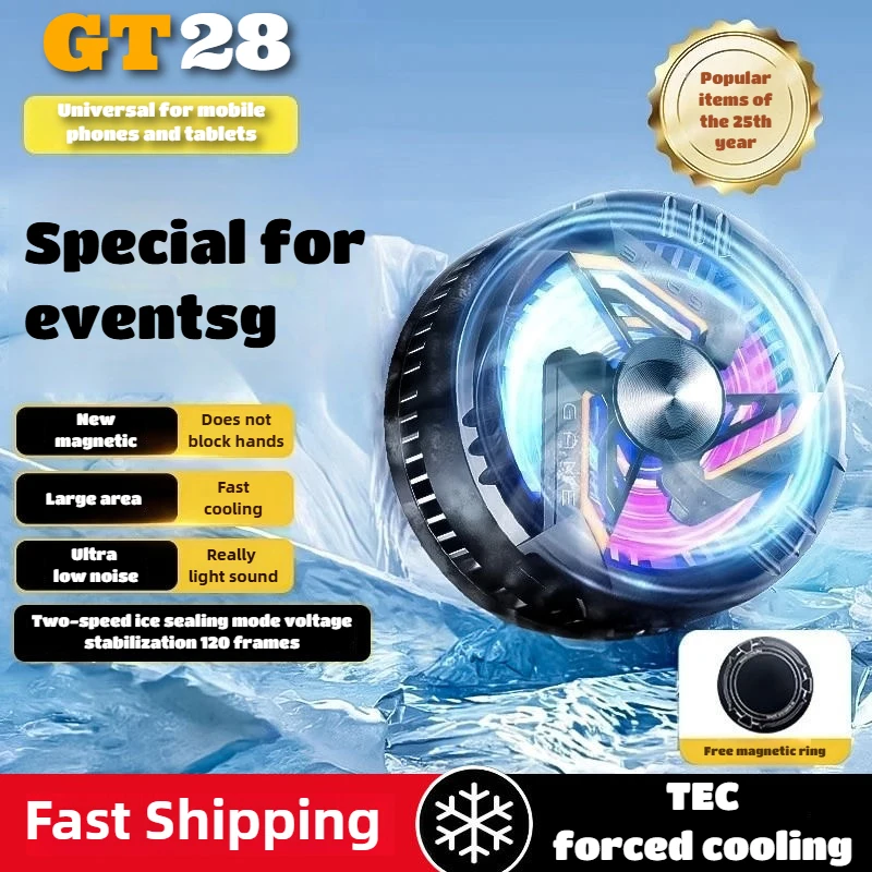 

GT28 Magnetic Mobile Phone Semiconductor Fast Cooling Fan Radiator 2 Gears Adjustable Universal Game Cooler for IOS Android PUBG