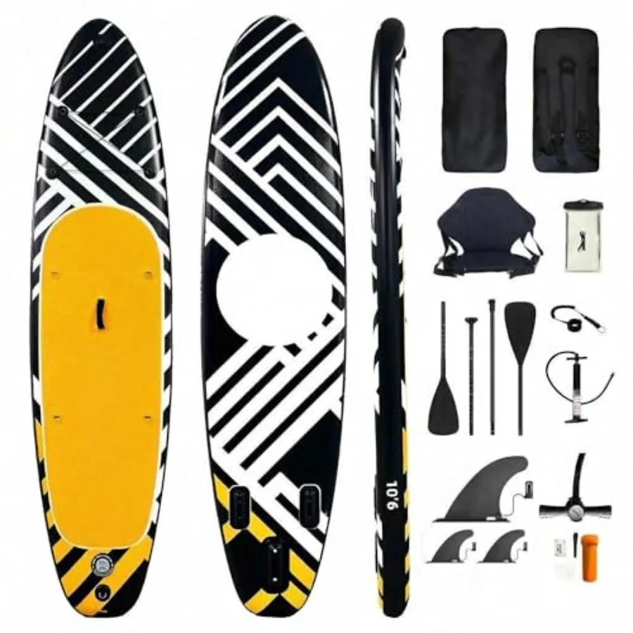 

Ultra-Light Inflatable SUP for Lakes Rivers: Military-Grade PVC Black/Gray Anti-Slip EVA Deck 10-Min Fast Electric Inflation