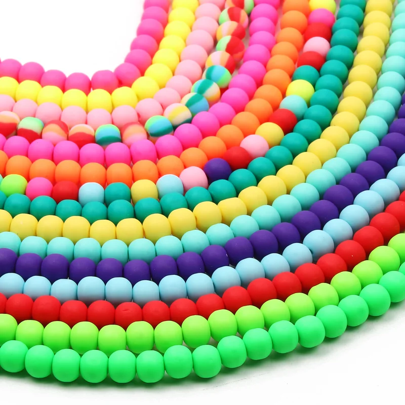 Perles Rondes en Argile Polymère pour Travaux Manuels, 1 Chaîne de 6/9mm, Accessoires pour Colliers, Bracelets, Boho, DIY