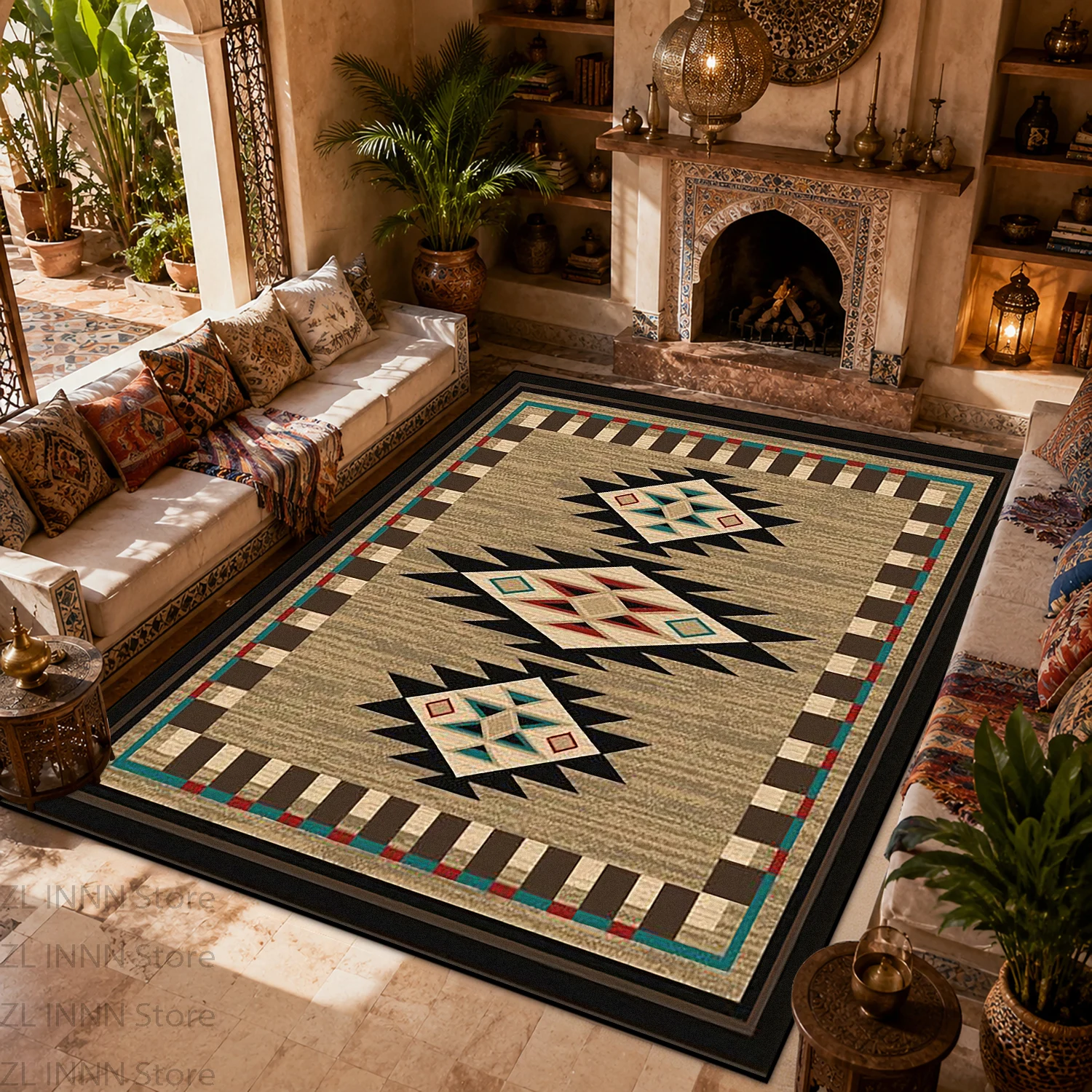 Morocco Ethnic Living Room Carpet Retro Home Decoration Machine Washable Large Rugs Bedroom Study Easy Clean Floor Mat سجاد Soft