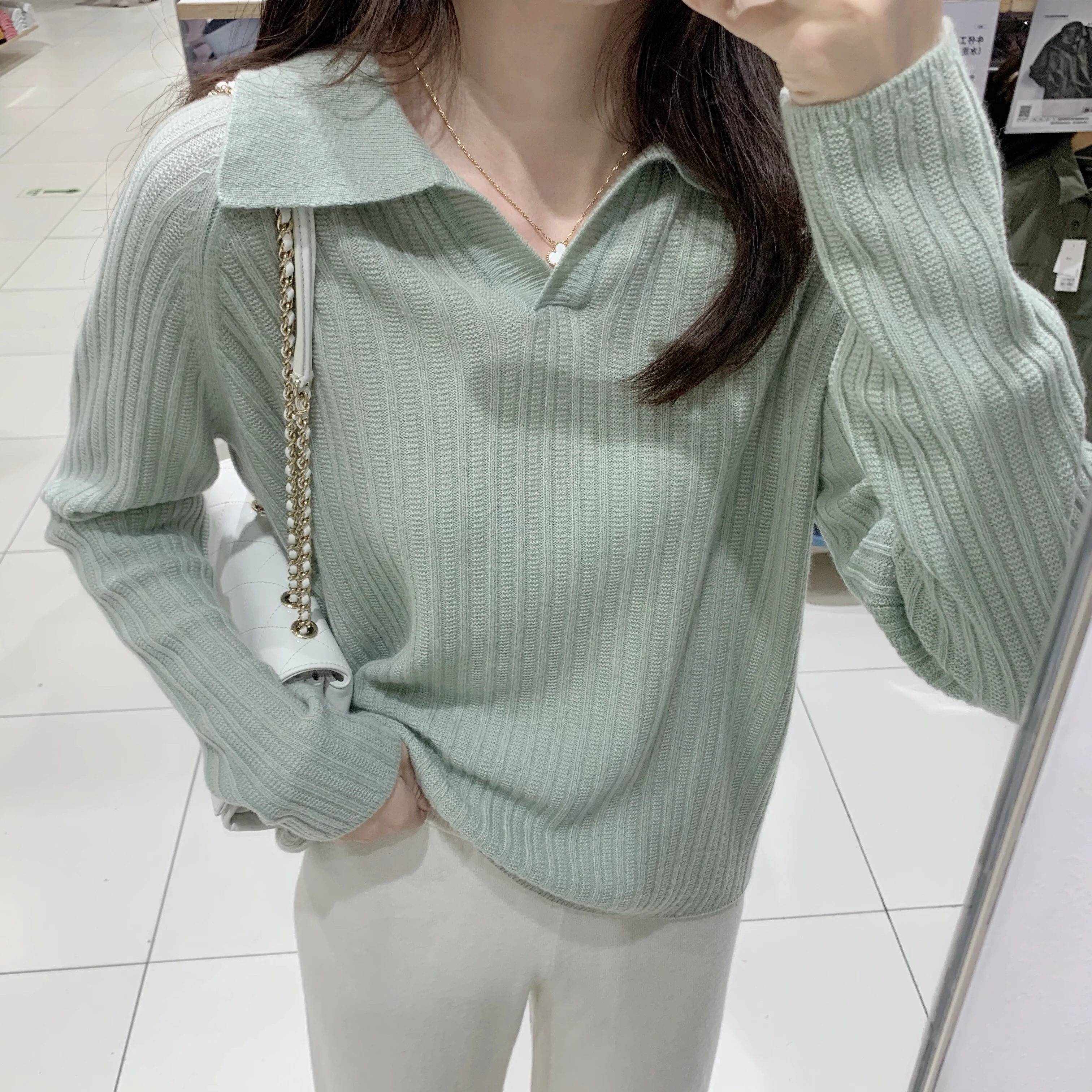 Sweter z kaszmiru z klapami damski wiosenny i jesienny nowy sweter z kaszmiru w paski luźny, leniwy wiatr cienki sweter płaszcz