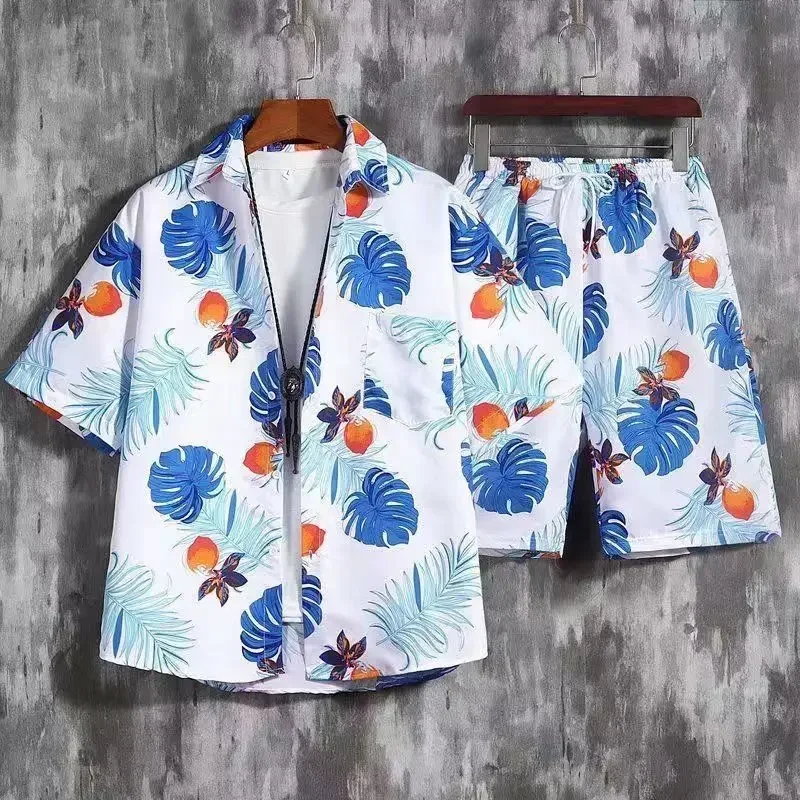 Beach Clothes For Men Lapel Shirts+Shorts 2Pcs Sets Fashion Printing Summer Thin Male Casual Outfits Vacation Hawaiian Suits