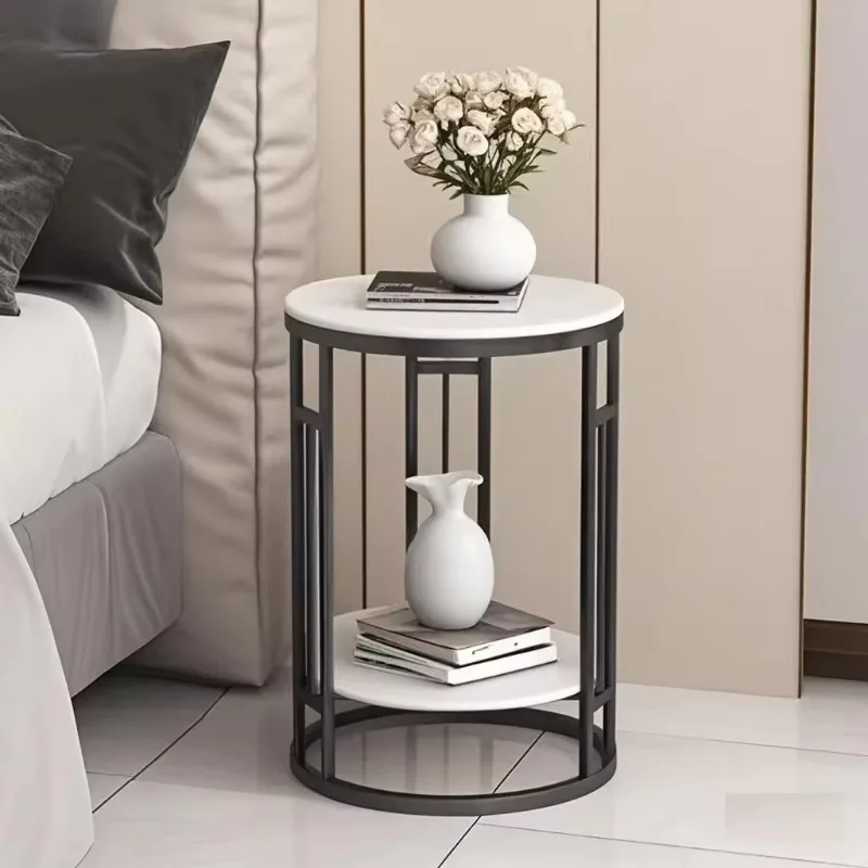 Two-layer metal frame side table marble countertop generation simple coffee table