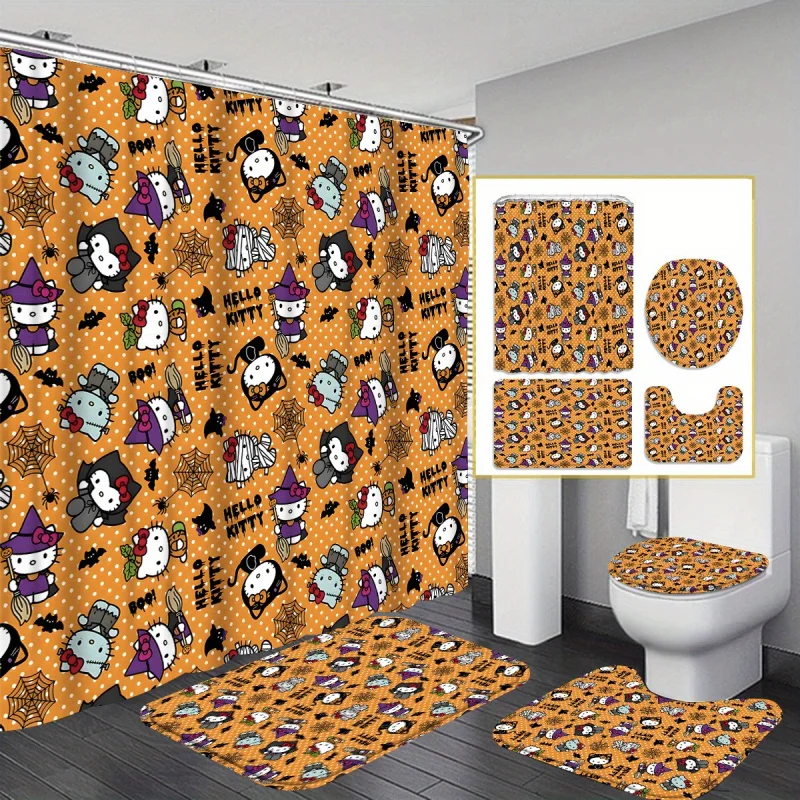 Authorized - 1Pc/4Pc Sanrio Hello Kitty, , All Hallows' Day, Halloween, Or Shower Curtain Toilet Mat Bat