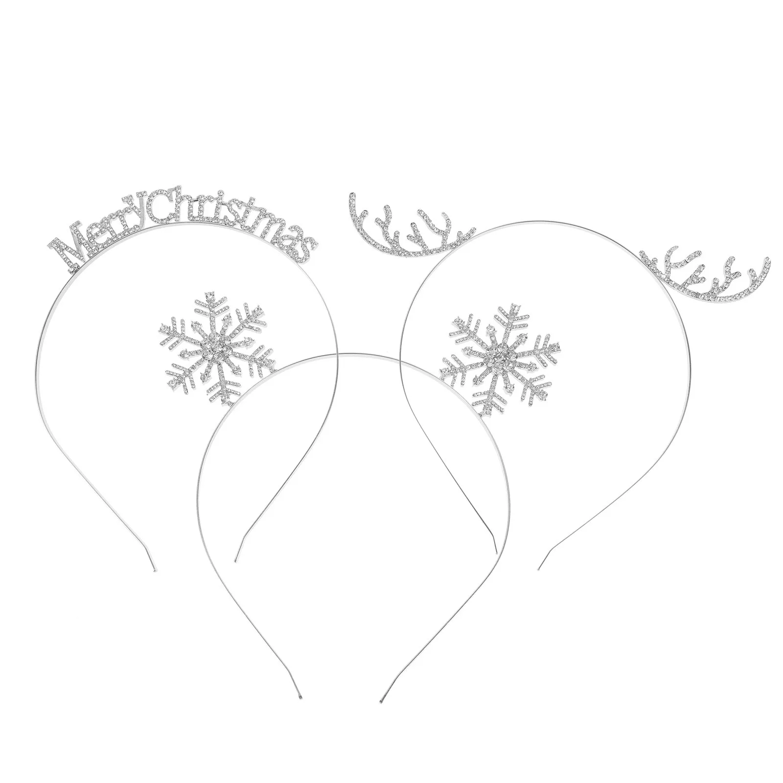 3Pcs Snowflake Headband Rhinestone Decorated Hair Band Lightweight Comfortable Fit for Christmas New Year Carnival Party Cosplay