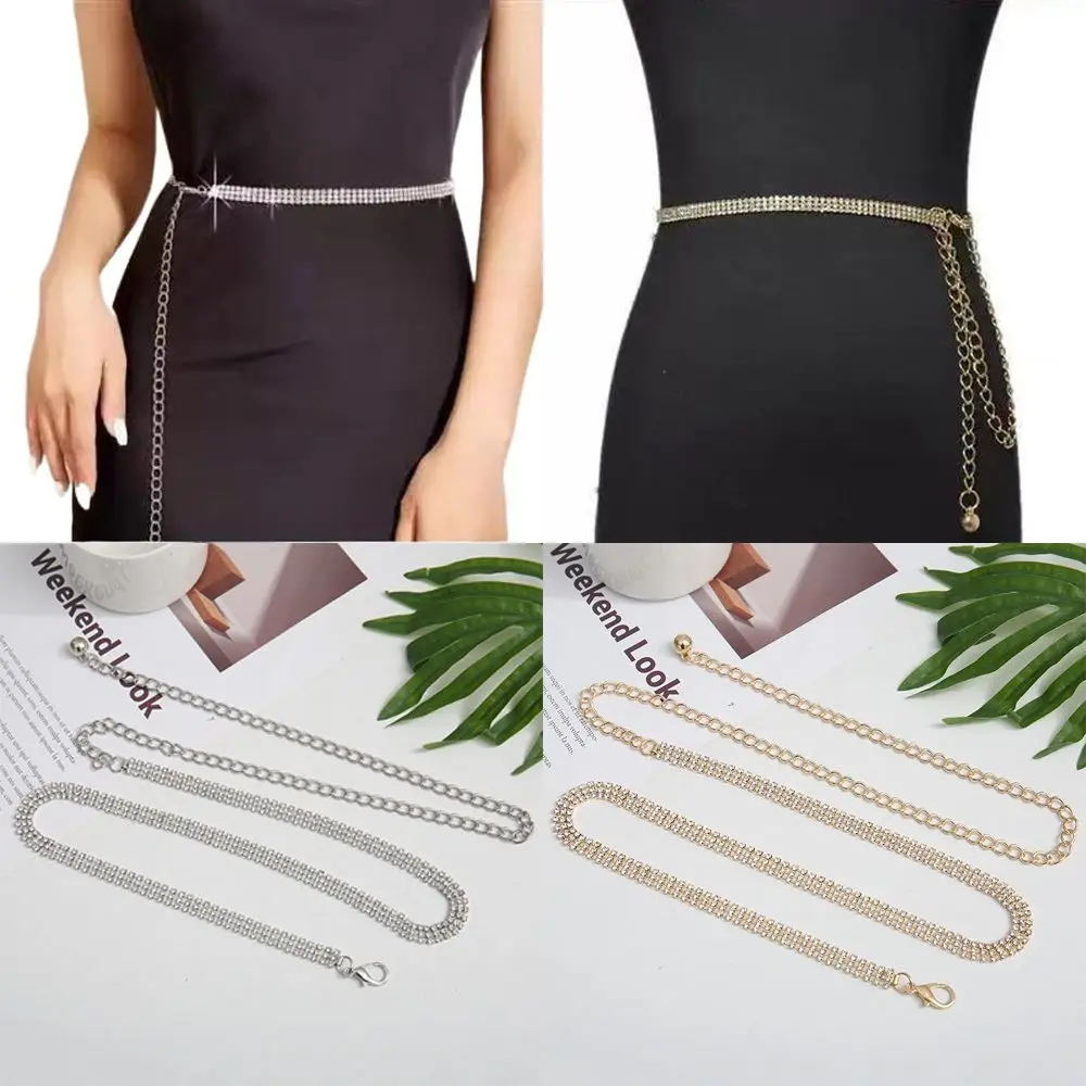 Eleganter, glänzender Taillenketten-Strass-langer Taillengürtel, dünner, verstellbarer Bund für Damen, Kleid, Mantel