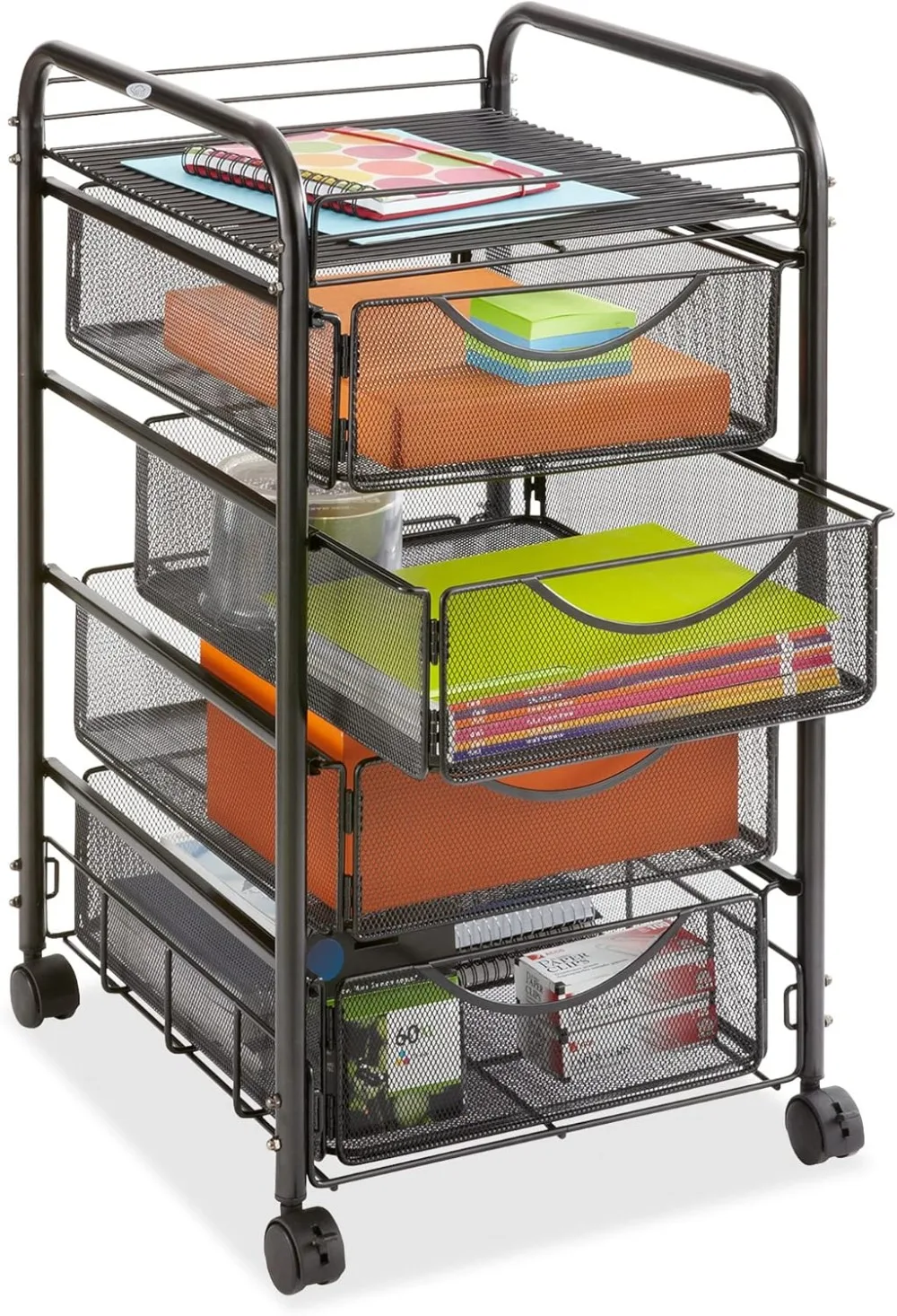 Safco Onyx Rolling File Cart with 4 File Drawers, Fits Letter-Size Hanging Folders, Durable Steel Mesh Construction