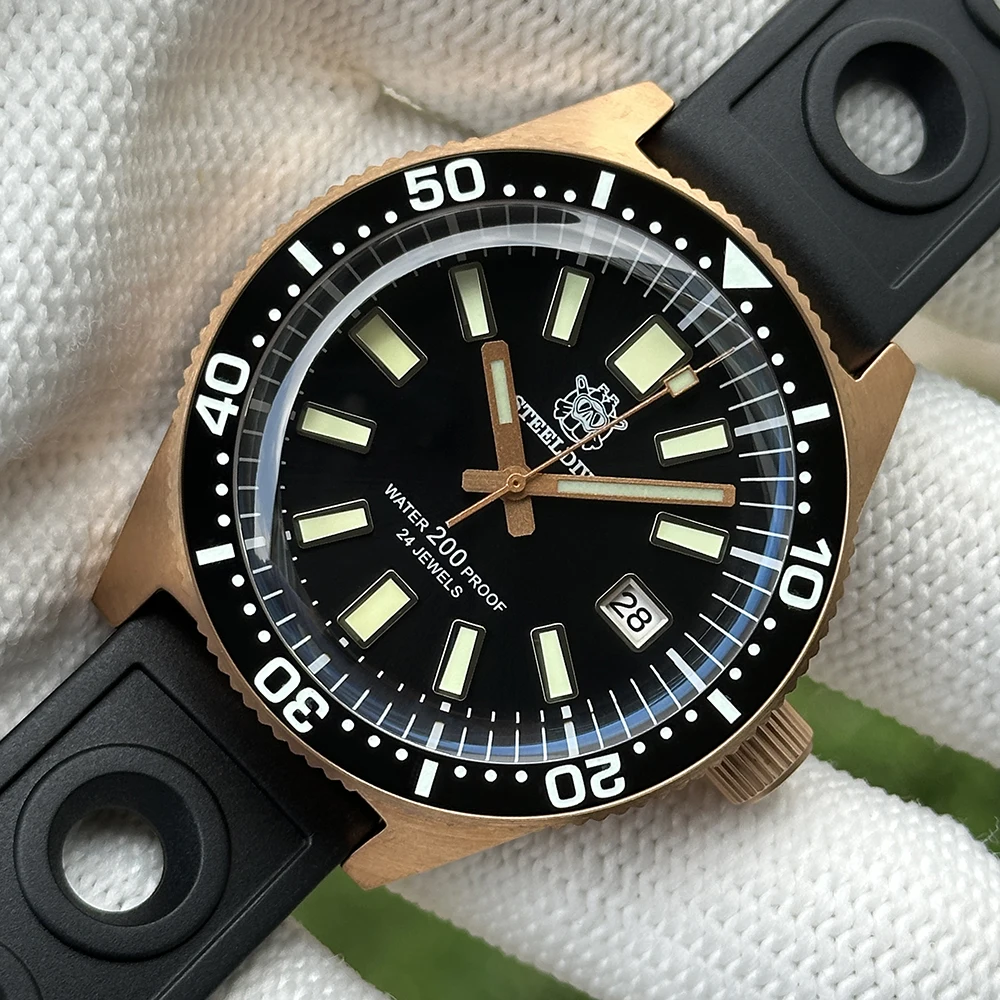 Reloj de buceo STEELDIVE para hombre, reloj de pulsera mecánico automático con piloto de bronce, 20bar C3, zafiro luminoso, bisel de 120 clics NH35