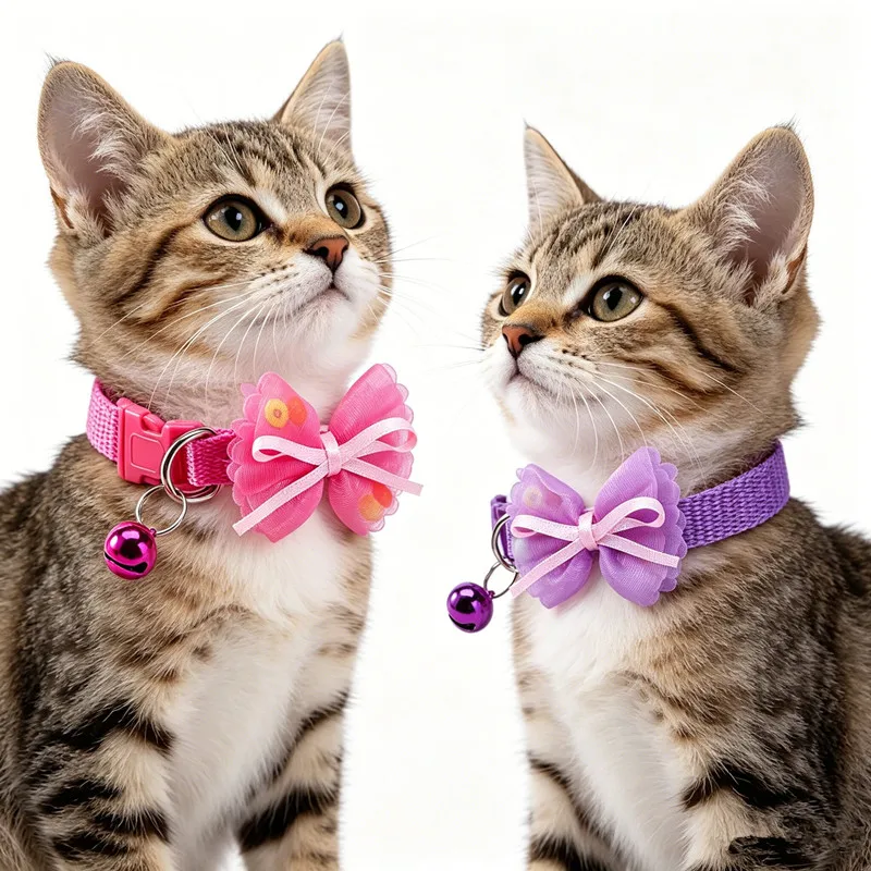 Colorful Bow Tie Cat Collar with Removable Bell, Adjustable Breakaway Nylon Neck Collar for Kittens Puppies Pet Supplies