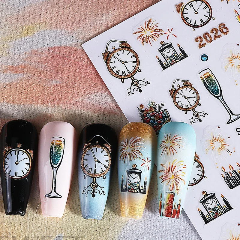 1 pz Cartoon Natale Nail Art Stickers Albero di Natale autoadesivo Fuochi d'artificio di Capodanno Decalcomania per unghie Decorazione per manicure