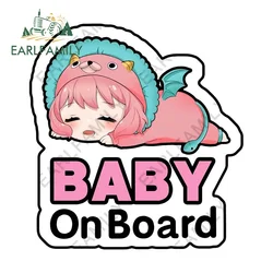 EARLFAMILY 13cm x 12.3cm Car Stickers Anya Creative Baby On Board Sign Trunk Windows Funny Decal Anime RV JDM Motorcycle Decor