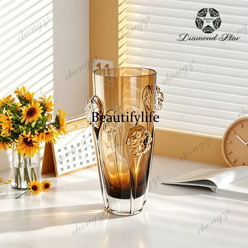 A95 Tote Bag Amber Glass Vase Home Soft Flower Arranger Ornament Vase