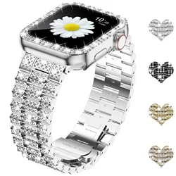 Women's Diamond Case + Strap For Apple Watch Band 45mm 41mm 44mm 40mm Metal Bracelet Protective Cover iWatch Series 9 7 6 5 SE 8