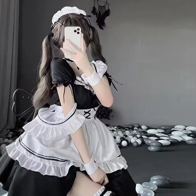 Frauen Halloween Dienst mädchen Outfit Cosplay Kostüm Weihnachts mädchen niedlich verspielt Lolita sexy Kleid Schürze Haarband Zubehör Set