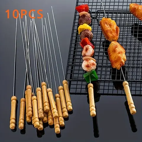 10Pcs 스테인레스 스틸 바베큐 꼬치 야외 캠핑 피크닉 요리 도구 바베큐 용품에 대 한 재사용 가능한 바베큐 꼬치