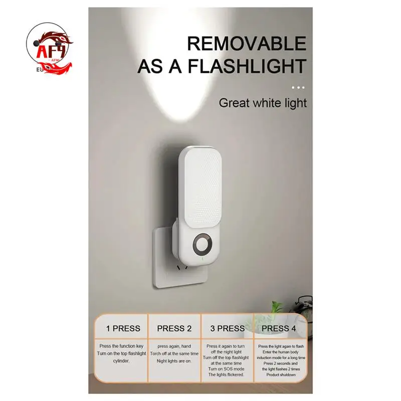 

AF90-LED Induction Night Light Intelligent Wireless Plug-In Aisle Corridor Night Bedroom Night Light With Flashlight EU-PLUG