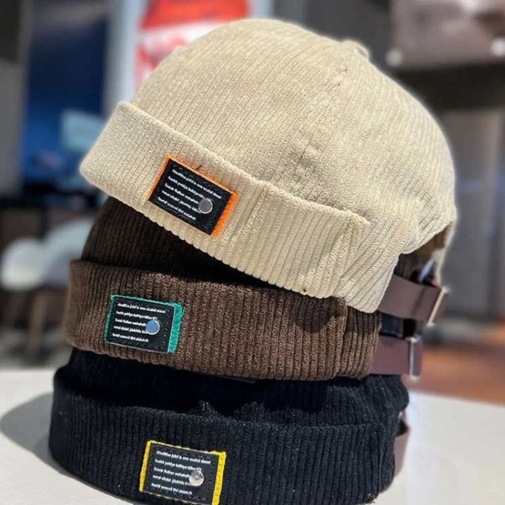 Corduroy Fabric Docker Beanie Unisex Style Retro Japanese Style Brimless Sailor Cap Casual Fit Brimless Design Corduroy Skullcap