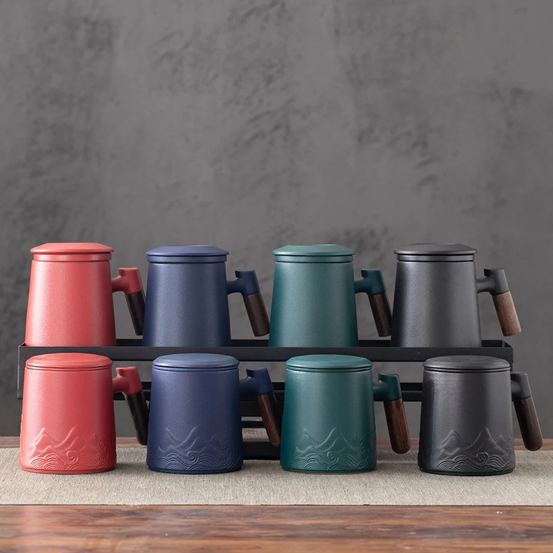 

3-piece set of ceramic tea cups, mugs with lids, filtered tea water separation coffee cups, beverage cups
