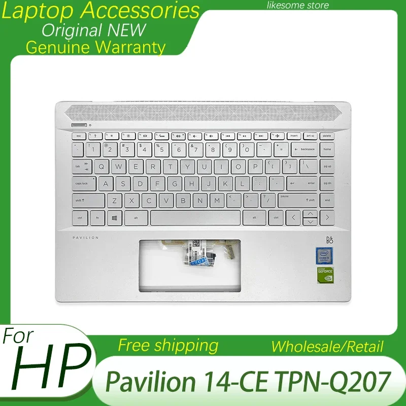 

New Orignal US Keyboard For HP Pavilion 14-CE TPN-Q207 Laptop Palmrest Upper Case with Backlit Keyboard Silver Cover Replacement