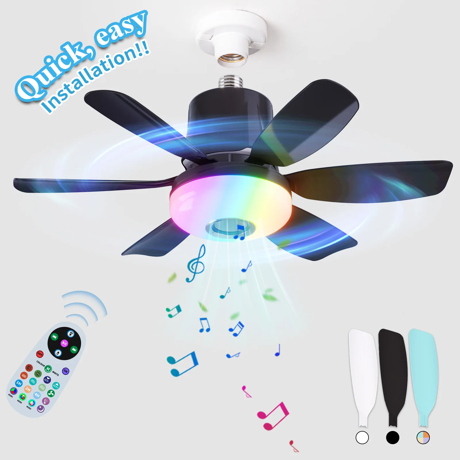 

2025 New 32W Ceiling Fan with Led Light RGB Color with Bluetooth Music Timing Function for Home Bedrooms Kitchens Restaurant