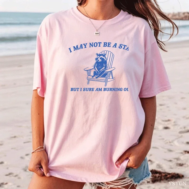 Women I May Not Be A Star Raccoon Graphic Tshirt Funny Animal Print Short Sleeve Casual Ladies Loose Meme Streetwear Tee
