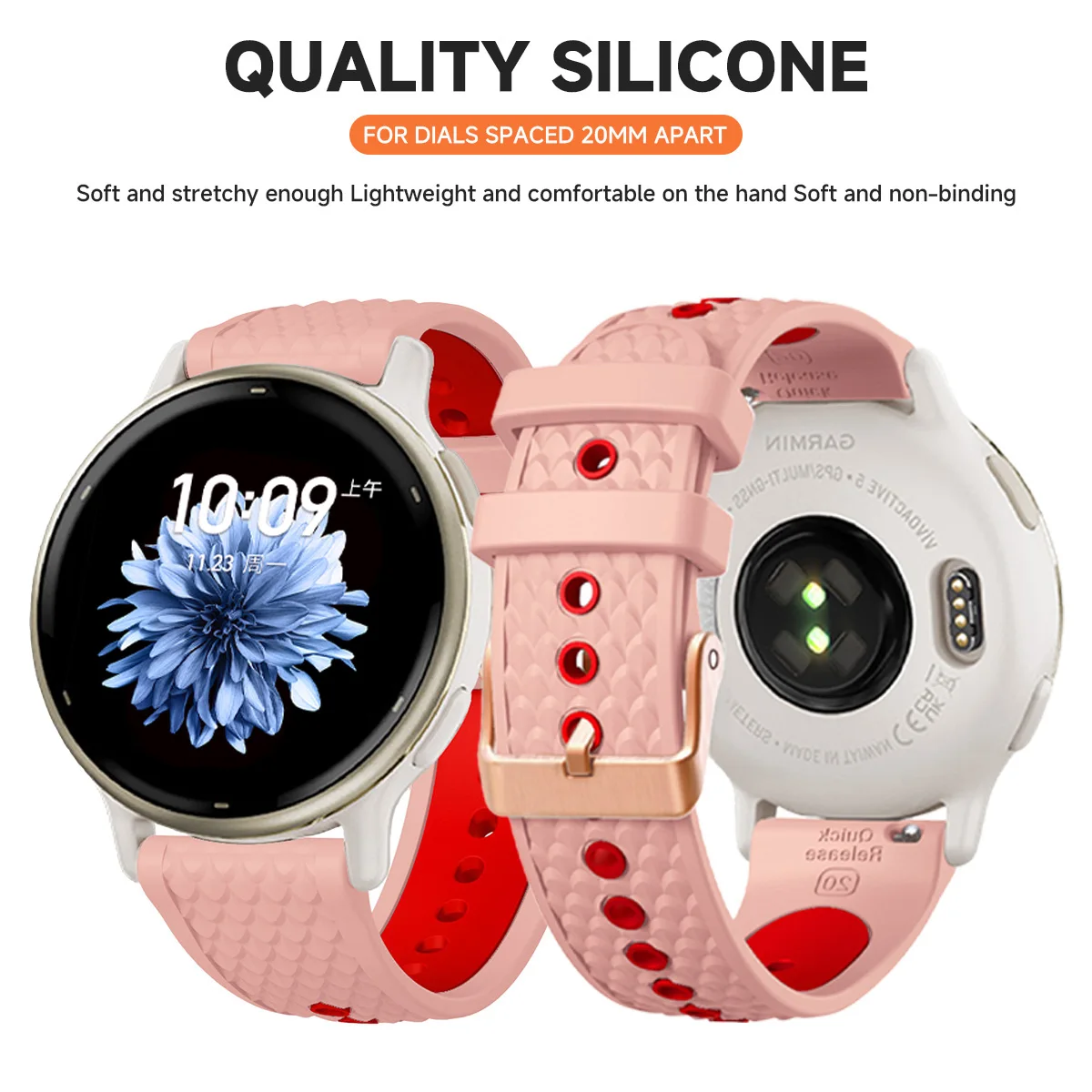 Pulseira de silicone de 20mm para samsung galaxy watch 7/6/5/4 40mm 44mm pulseira de respiro esportivo para 4 6 clássico 5pro 43mm 47mm 45mm correa