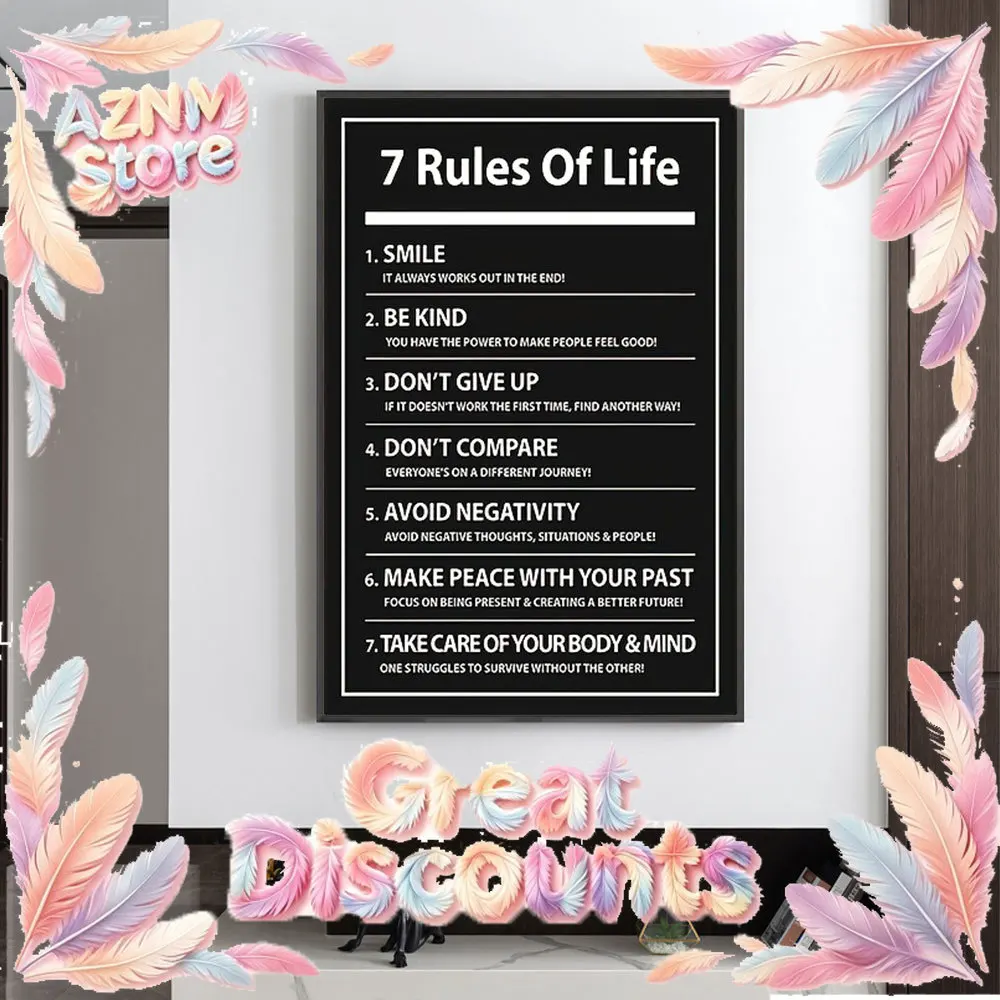 7 Rules of Life: Inspiring Letter Black Prints Motivational Quote Canvas Poster for Home Office Decor 2026