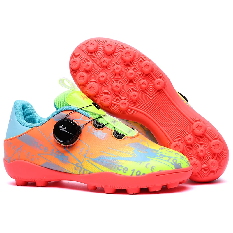 Kids Turf Soccer Cleats for Boys Girls Rotating Button Football Shoes Non-Slip Indoor Outdoor Soccer Training Sneakers