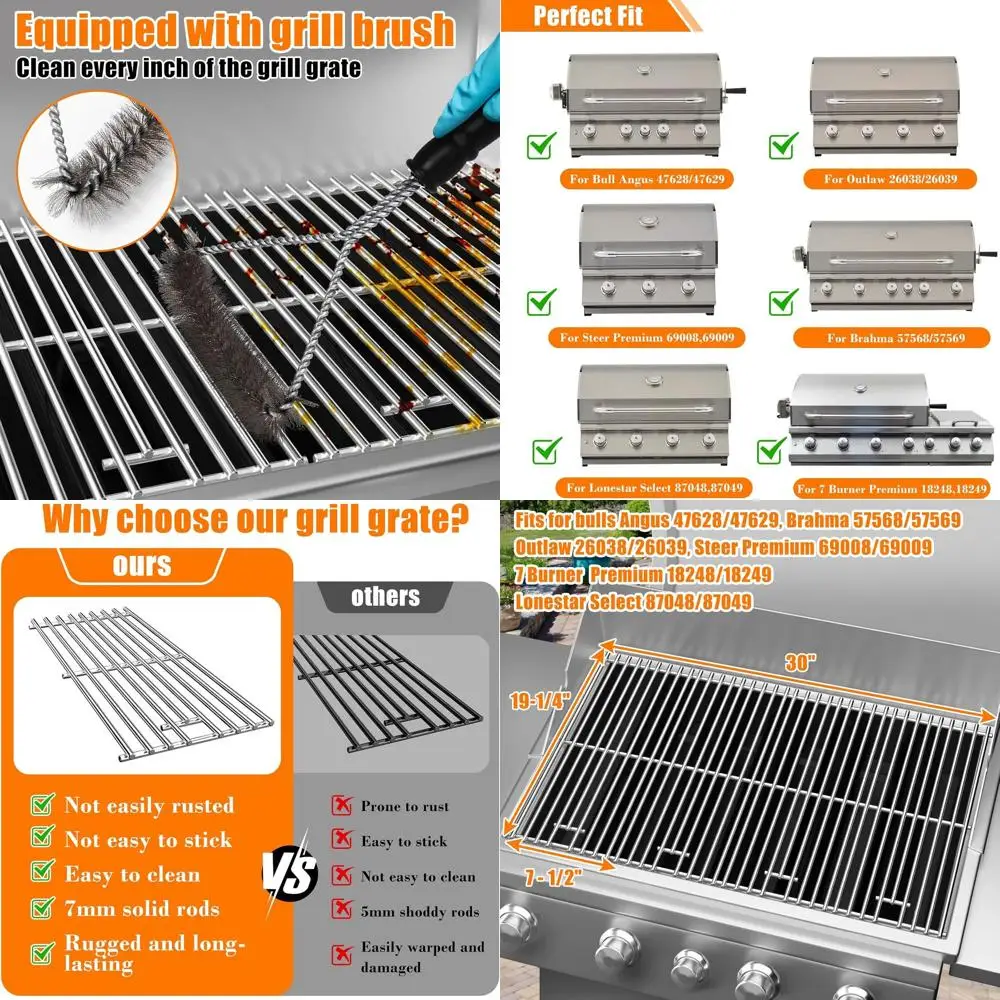 

Stainless Steel Angus & Outlaw Grill Grates with Brush for Bull 4 Burner Grills