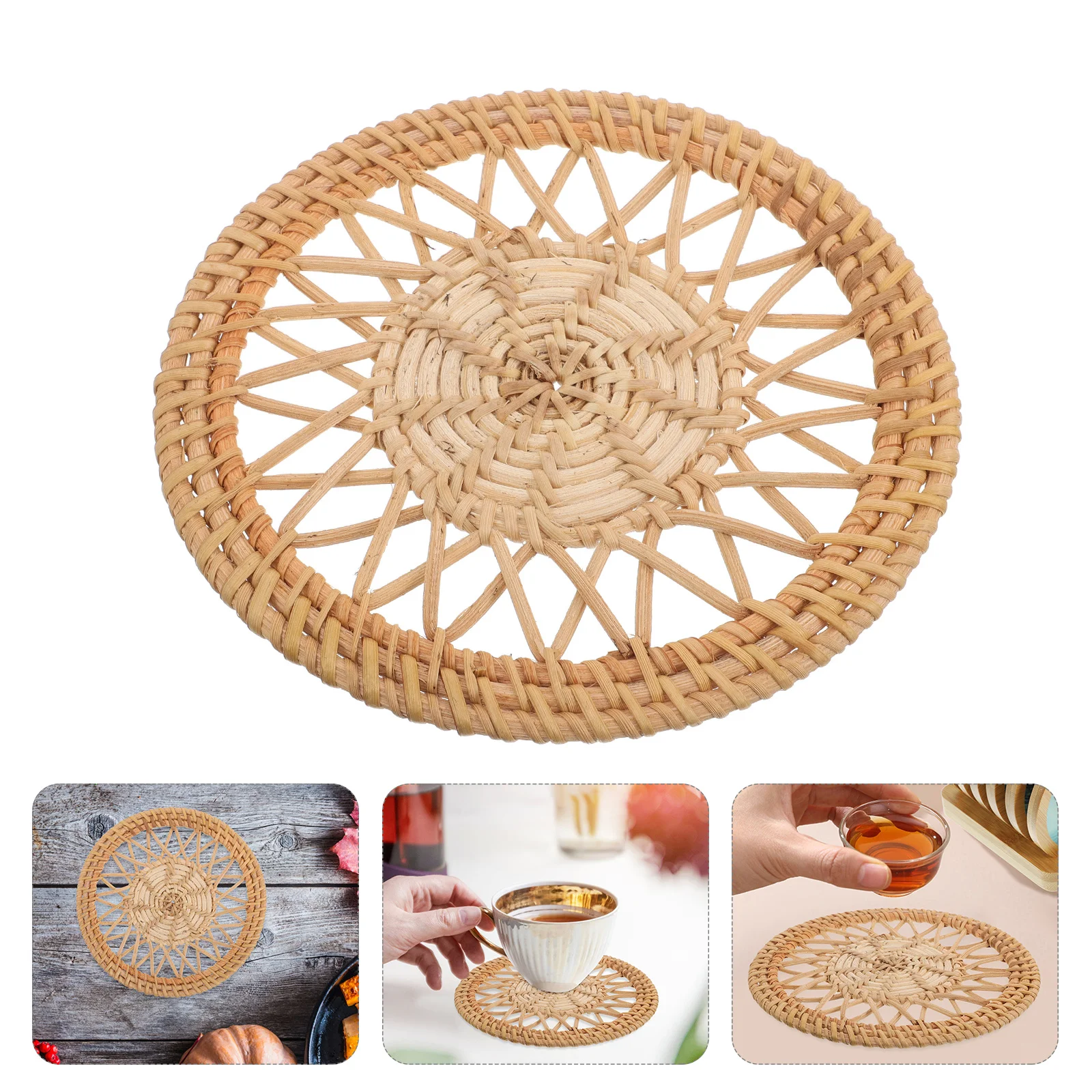 

Круглые подставки из ротанга, полые тканые термостойкие коврики для журнального столика, обеденного, фермерского дома, кухни, защита для чашки для напитков