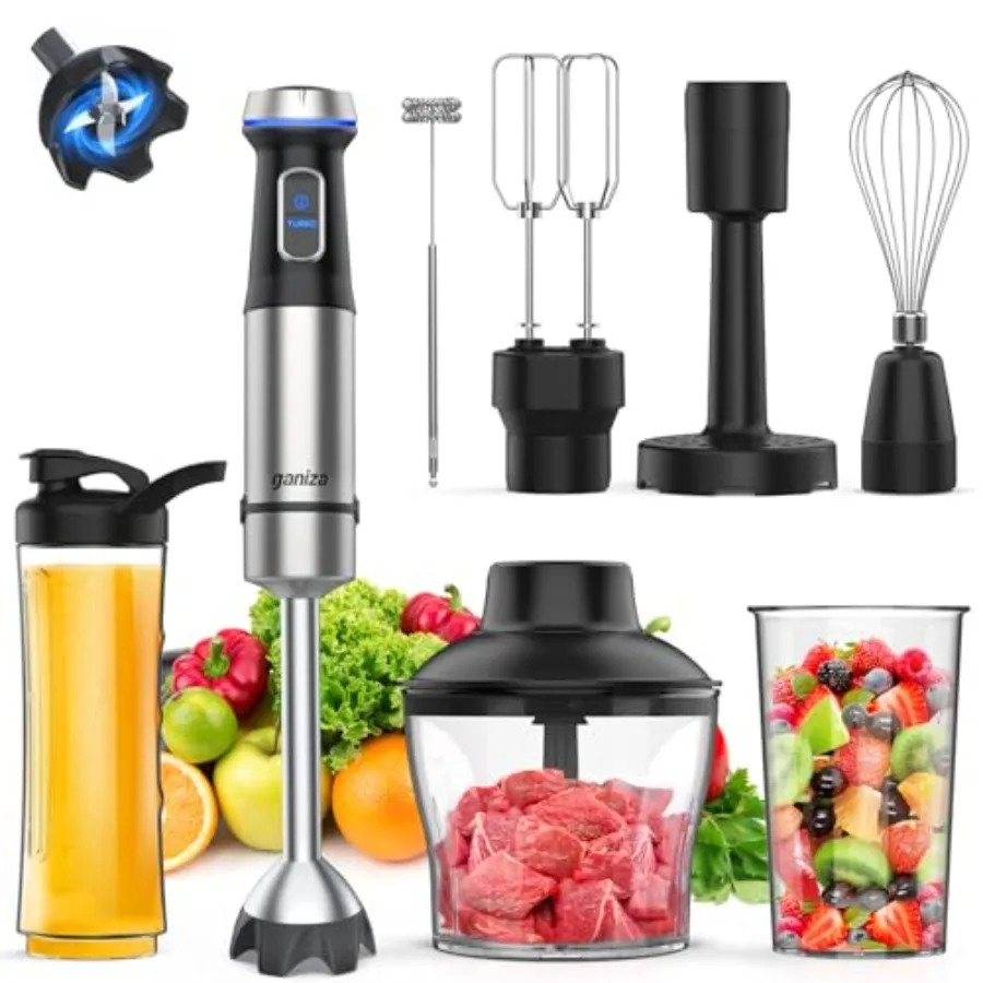 Immersion Blender Handheld Corded 8 in 1 Hand Blender Max 1000W 16 Speed Mode Stick Emulsifier with 800ml Mixing Beaker 600ml C