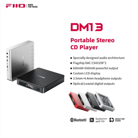 FiiO DM13 Multifunctional Portable Stereo CD Player with Long-Lasting Battery, Supports USB Ripping, Optical/coaxial/3.5mm/4.4mm
