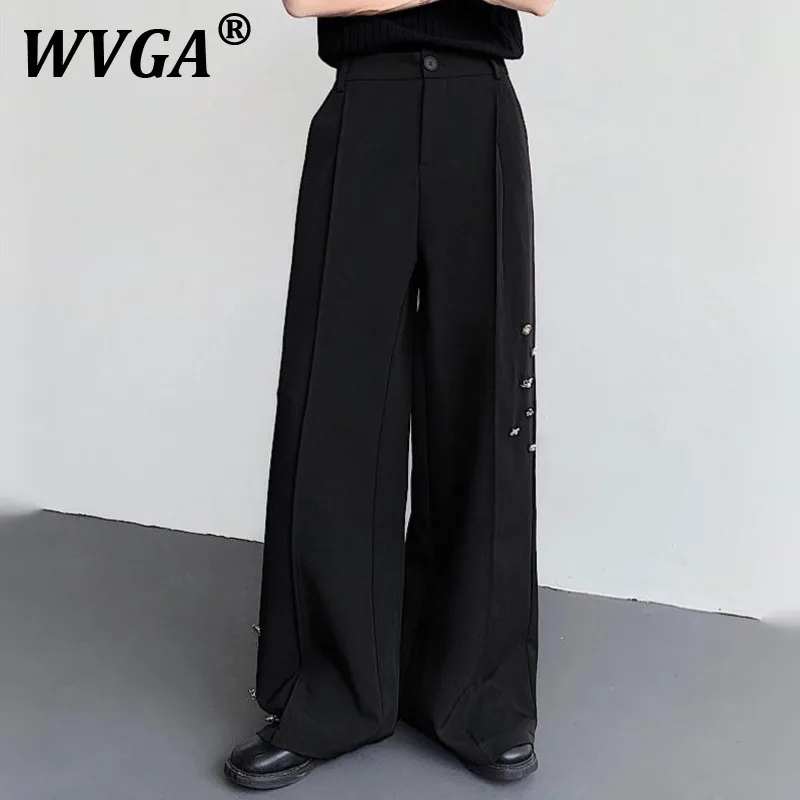 

WVGA Spring Autumn New Man Tide High Street Darkwear Metal Patchwork Design Niche Chic Casual Wide-Leg Suit Pants Ins Y2K W9629