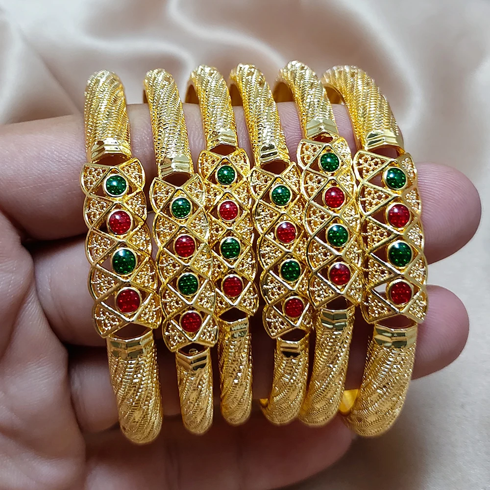 6pcs/Lot Nigeria Dubai Gold Color Bangles For Women African Bridal Wedding Bracelets Bangles