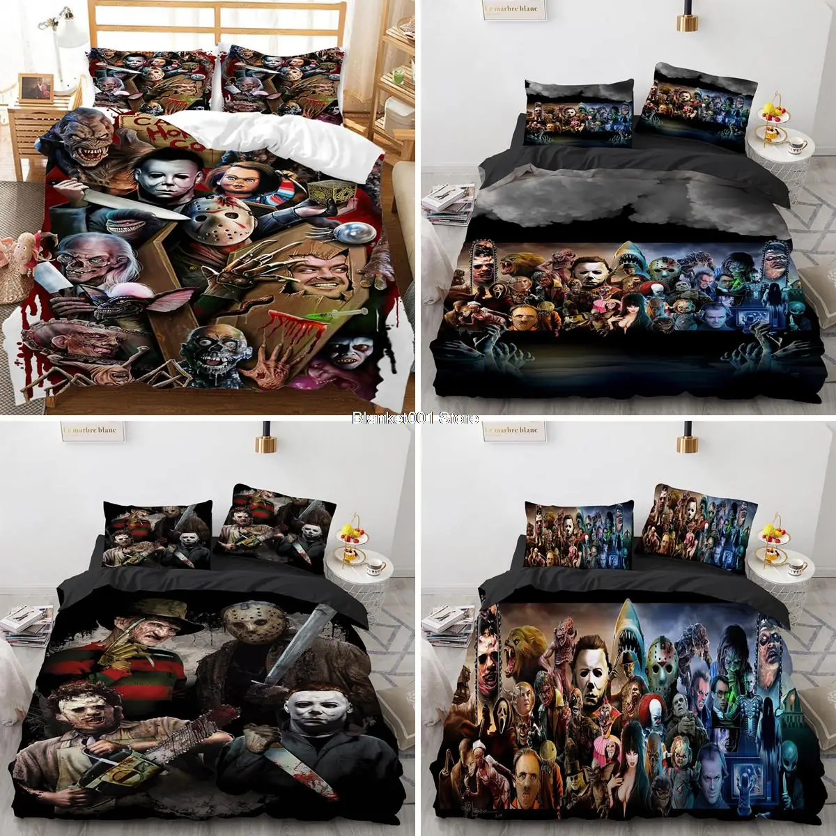 

Hot Horror Movie Characters Duvet Cover Microfiber Fabric Bedding Set Zipper Design Queen King Comforter Cover With Pillowcases