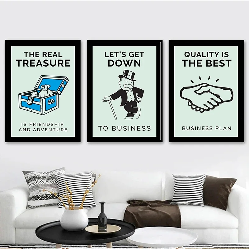 Cuadro sobre lienzo para pared, cita motivacional, póster de dibujos animados, lemas de monopolio, imagen para decoración moderna del hogar y la sala de estar