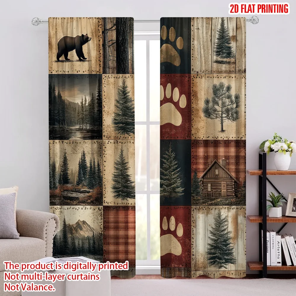 

2pcs Curtain Bear Moose Duck Cabin Versatile Polyester,Without Electricity Family Party Applies to Indoor Use