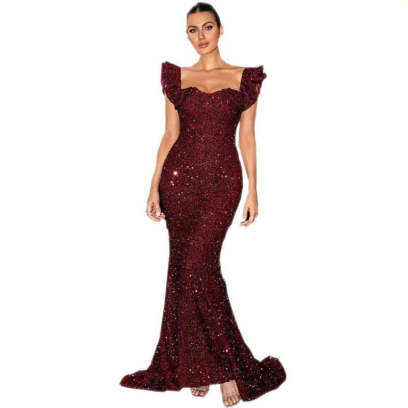 

Sexy Long Evening Dr Birthday Par Wedding Banquet Gown Sequin iny Cotail Dr mid Waist Slim Fit No Sve