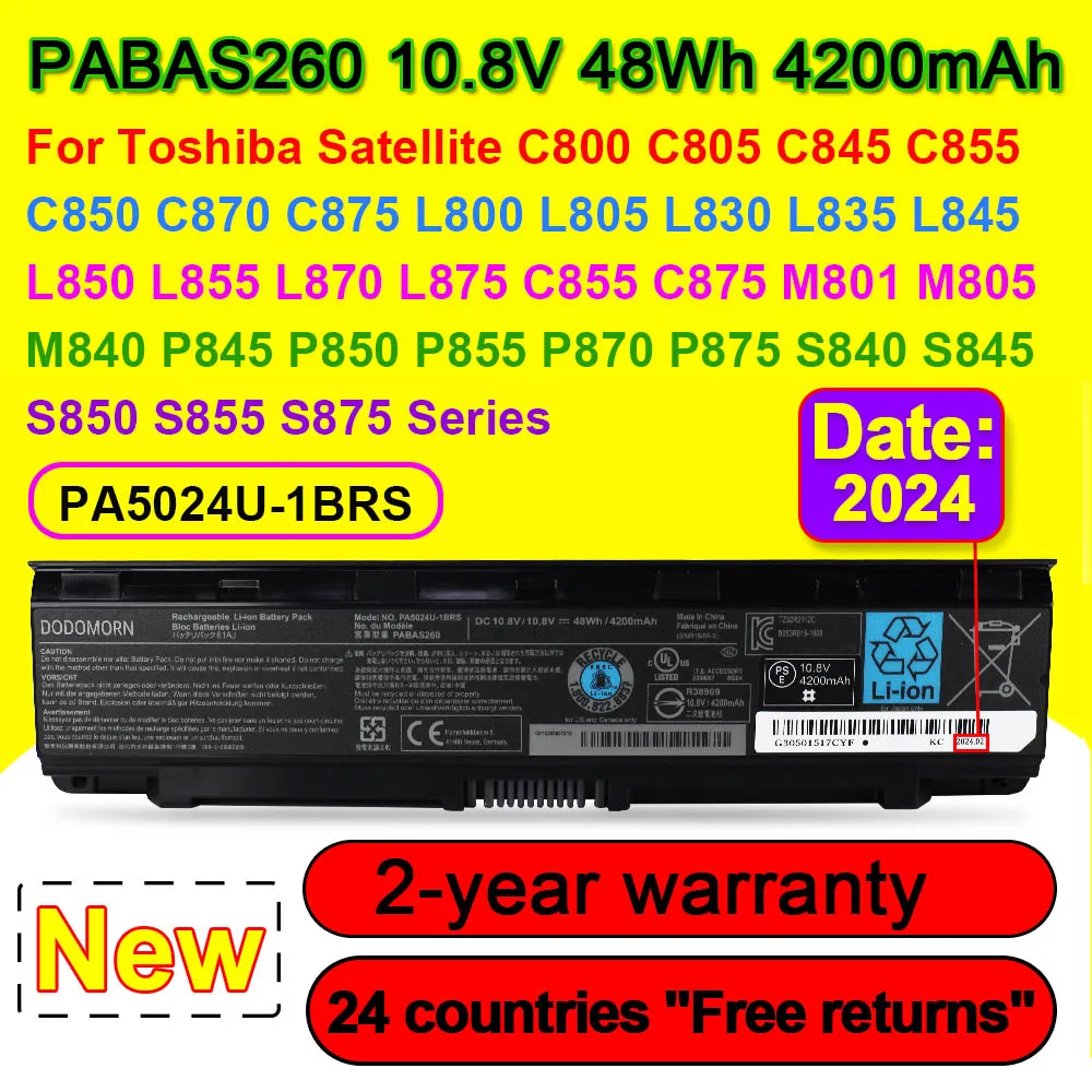 

For Toshiba Satellite C845 C850 C870 L830 L840 L850 L855 L870 PA5024U-1BRS PA5024U PABAS260 Laptop Battery 4200mAh 10.8V 48Wh