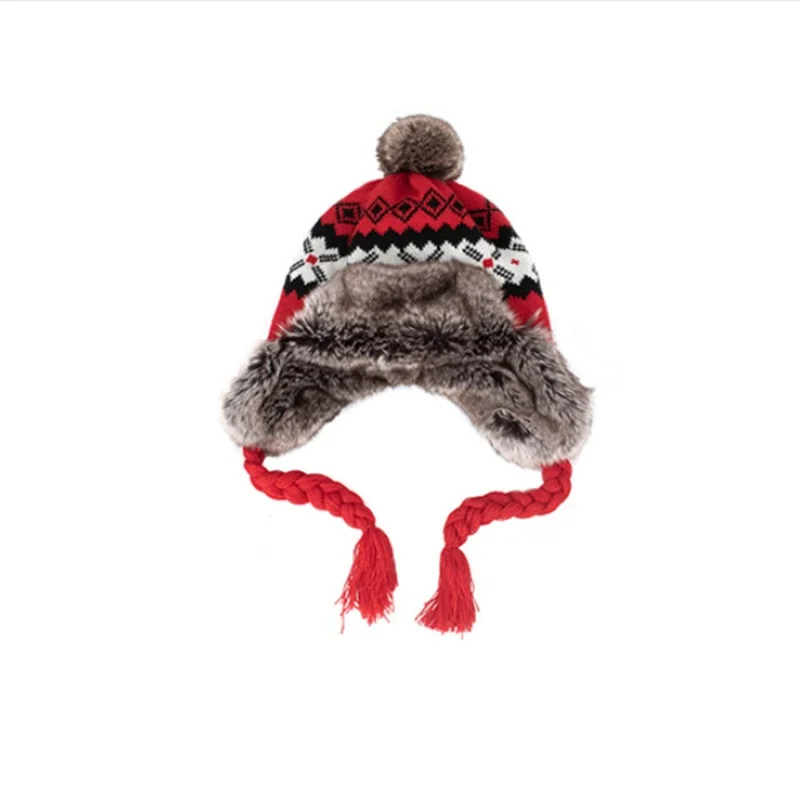 New Winter Hat Bomber Cap Hat Women Men Warm Snow Hat With Fur Pompom Windproof Knitting Earflap Trapper Girl Outdoor Cap Gift