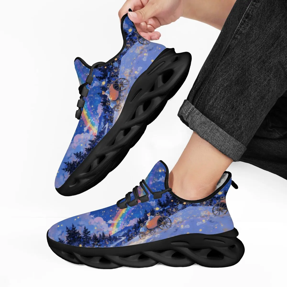 

Boys Shoes Men Vulcanized Shoes Non-slip Fleece Lined Sports Shoes with Fairy Tale Carriage Rainbow Starry Night Print Sneakers